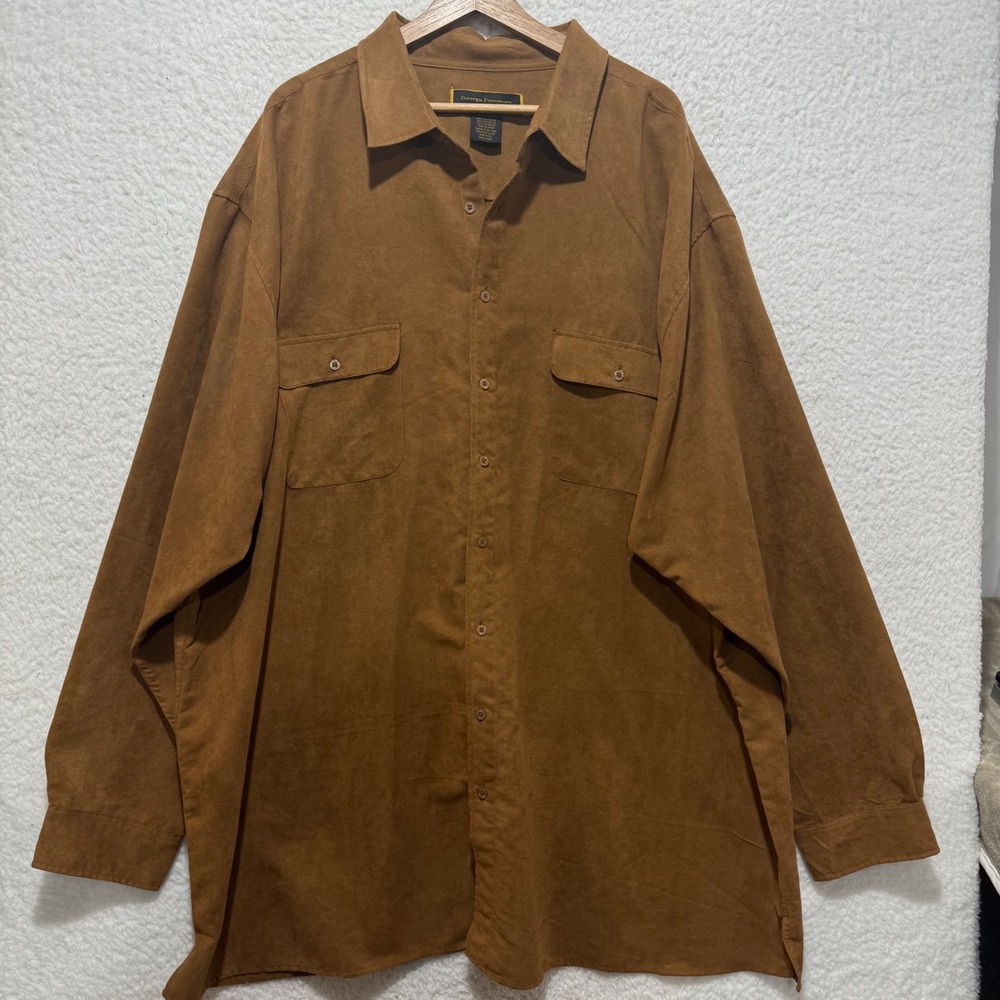 George Foreman Mens 4XL Tall Brown Suede Long Sleeve Button‎ Up Shirt